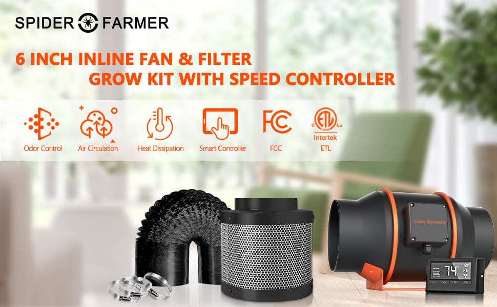 Intelligent 6 inch Inline ducting fan grow kits