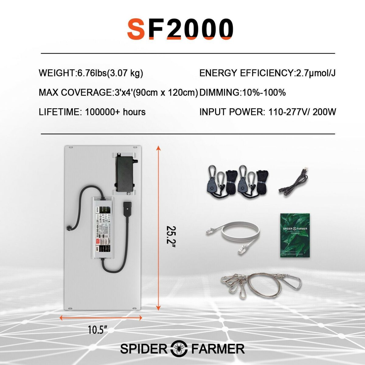 Packing list & light size of SF2000 LED
