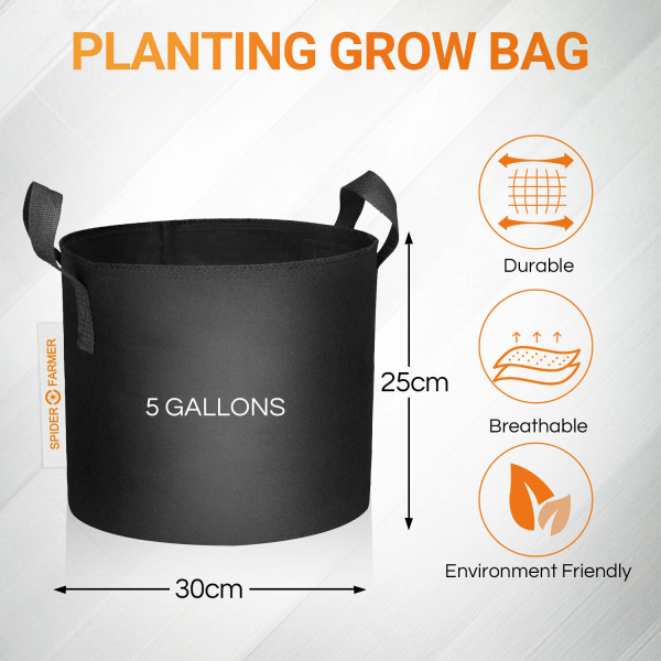 size of 5 gallon planting grow bags